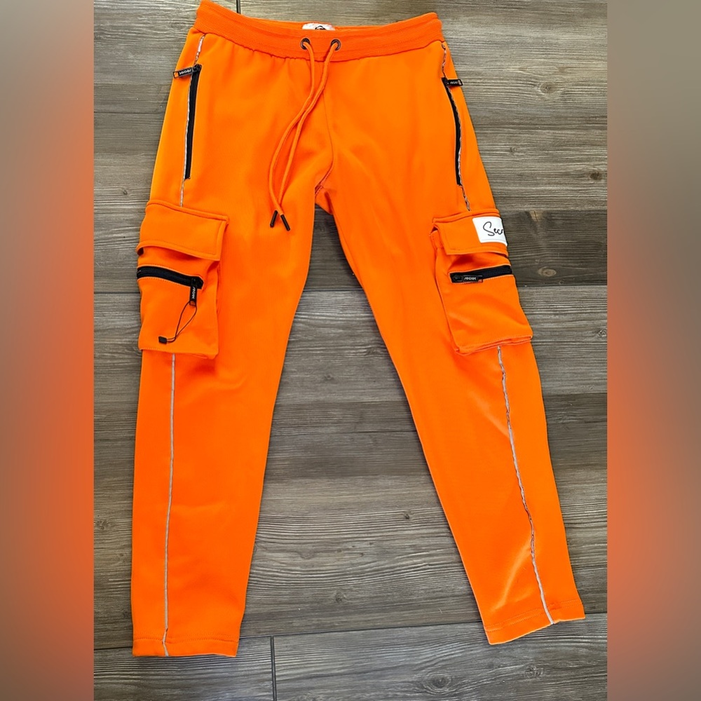 Secret Scientist Mens Sz XS Orange Cargo Tack Style Zip Pocket Gorpcore City